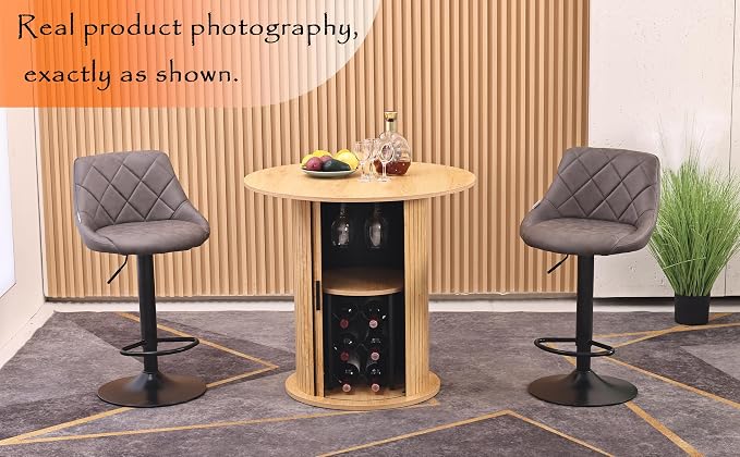 Wildhome Round Dining Table for 2-4, 31 Inch Dining Room Kitchen Table with 2-Tier Storage Shelf & Wine Rack, Modern Farmhouse Fluted Wood Slide Door Dinner Furniture,Circle(Non scalable-32 Inch-Oak)