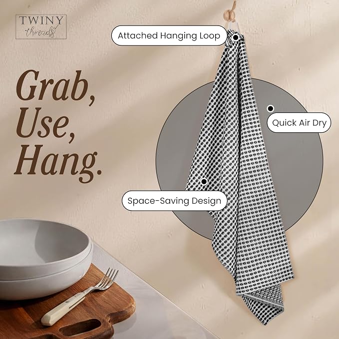 TWINY threads 4 Pack Circle Waffle Dish Towels 16x26 Inches, 100% Cotton, Premium Quality Cotton Towel, Quick Drying, Commercial Grade Wash Rags, Ideal for Bar Mops, Modern Kitchens, Black