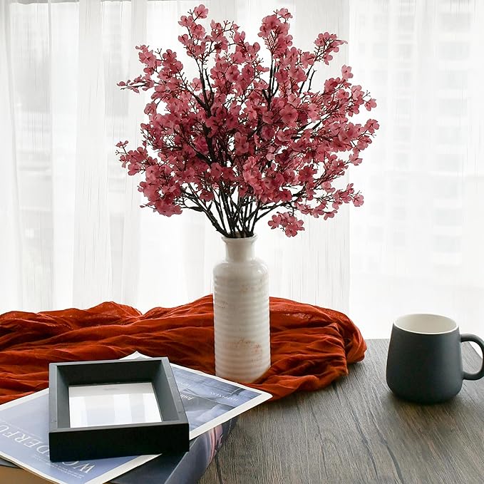Mandy's Dusty Pink Artificial Baby’s Breath European Flowers 6 Bundles Silk Gypsophila with Bendable Stems for Fall Thanksgiving & Christmas Centerpiece Wedding Decor and Table Arrangements