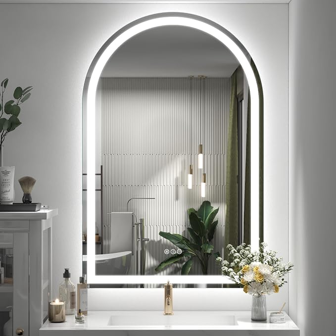 28x40 Inch Arched LED Mirror for Bathroom, Dimmable Backlit and Frontlit Mirror, Arched Lighted Vanity Mirror, Shatter-Proof, Anti-Fog, 3 Colors, Memory, ETL Listed
