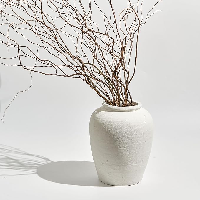 LB2 White Ceramic Large Vase, 11" Tall Zen Style vase, Terra Cotta Pitcher Vase, Distressed Farmhouse Decor, Pottery Decorative Flower for Home Decor (A - White 11.8")