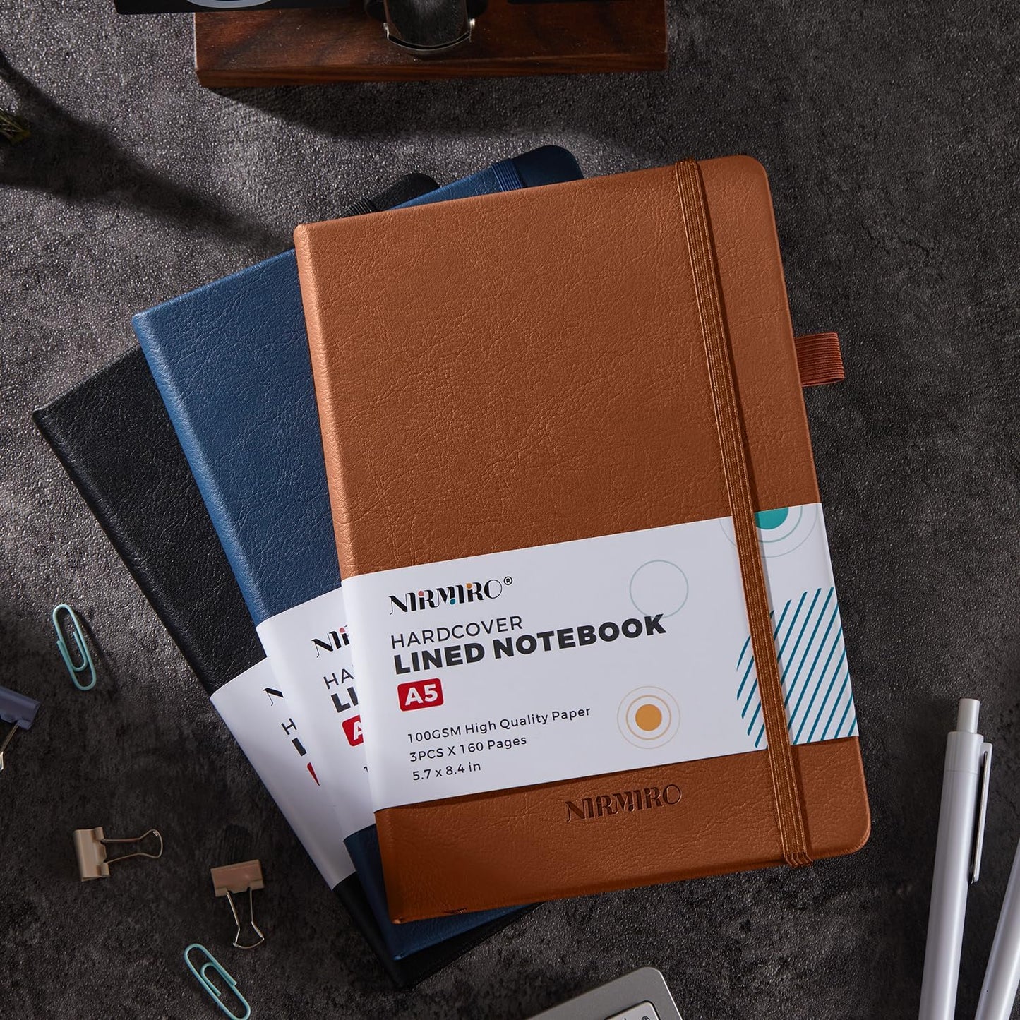 Skiennix Lined Journal Notebook - Leather Hardcover A5 (5.7"x8.4") | 3-Pack for Work & Travel