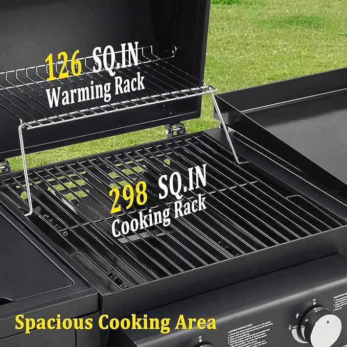 Unovivy 5-Burner Propane Gas Grill and Griddle Combo with Side Burner, BBQ Grills with Built-in Thermometer, 56,000 BTU Barbecue Grill, Oil Tray, Outdoor Patio Garden