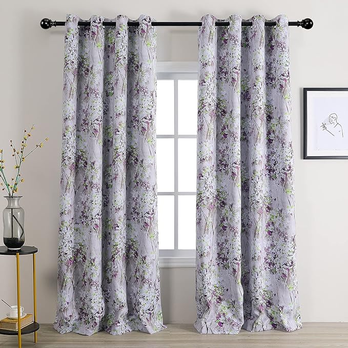 MYSKY HOME Purple Curtains 108 Inch Length Thermal Curtains for Living Room Vintage Floral Curtains Window Panels for Bedroom 2 Panels, Grommet Top