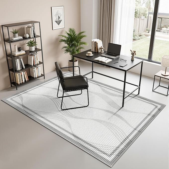 Merelax Large 4x6 Entryway Rug Indoor - Washable Non-Slip Low Pile Soft Area Rug for Entrance, Kitchen, Bedroom Bedside, Mudroom, Modern Aesthetic Abstract Geometric Decor Thin Carpet, Grey
