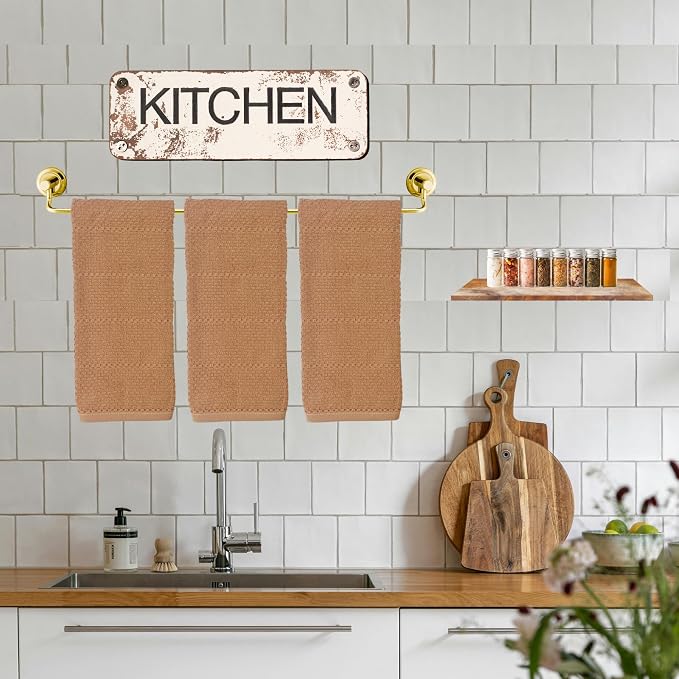 Beige Clay Peach Blush Tan Pink Kitchen Hand Dish Towels: Oversized 28" x 18",100% Cotton Cloth Soft Cleaning Drying Absorbent Textured Design, Set of 3 Multipurpose for Everyday Use (Sandstone)