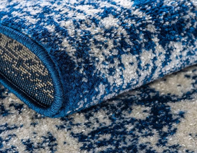 Unique Loom Bromley Collection Area Rug - Wells (5' 1" Round, Ivory and Blue/ Ivory)