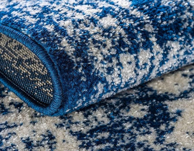 Unique Loom Bromley Collection Area Rug - Wells (7' 1" x 10' Rectangle, Ivory and Blue/ Ivory)