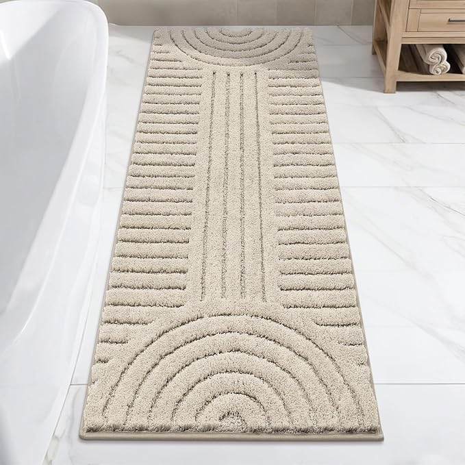 SHACOS Super Soft Bathroom Runner Rugs 24"x60" Non Slip Boho Bathroom Mats Microfiber Absorbent Carpet for Bath Room Machine Washable Shaggy Bath Rugs for Shower Bathtub Home Decor, 2'x5'