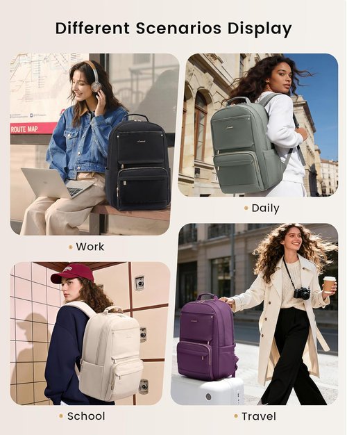 LOVEVOOK Laptop Backpack - Large Capacity, Waterproof Design, 15.6 Inch Work Purse for Teachers & Nurses | Black