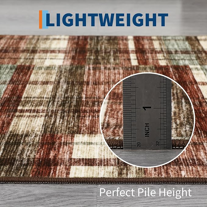 Washable Rugs 5x7 Area Rug for Bedroom Printed Low Pile Living Room Rug Modern Farmhouse Area Rugs Soft Non Slip Throw Rugs for Nursery Office Classroom Dining Room Red 5'x7'