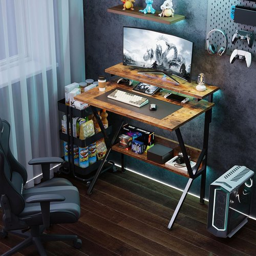 COTUBLR Small Computer Desk - 27.5 Inch Compact Study Desk with Adjustable Monitor Stand | Rustic Brown