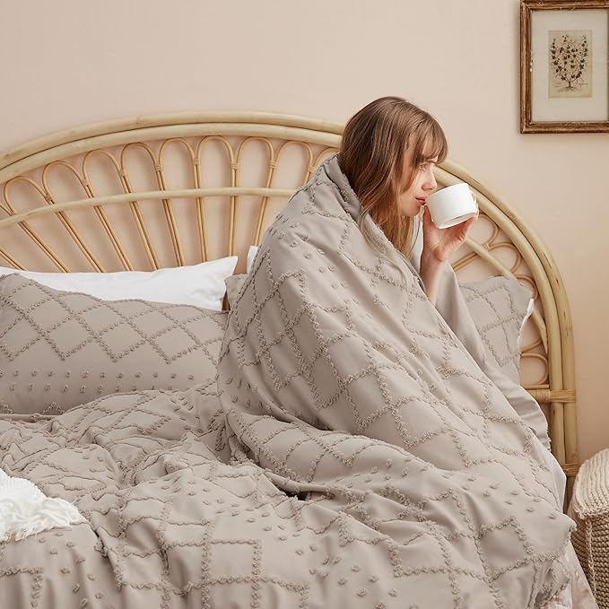 Bedsure Boho Twin Duvet Cover Size - Khaki Breathable & Soft Boho Bedding, Machine Washable Comforter Cover for All Seasons, Includes 1 Duvet Cover 68"x90" with 1 Pillow Sham & Zipper Closure