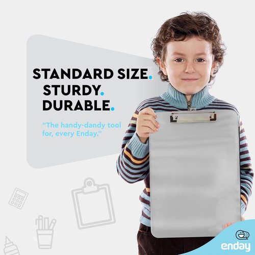 Enday Plastic Clipboard - Standard Size Grey Translucent Clip Board | Hangable, Holds 100 Sheets, 12.7” x 9”