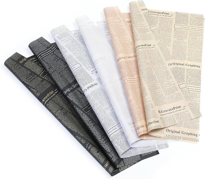 FWSA WRAPS Old Newspaper Tissue Paper Bulk for Gift Bags 28 sheets black and white Letter Newsprint Flower Wrapping Paper for Wedding Birthday Party Valentines Decor 27.5 x 19.7 Inch (3 black white)