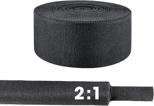 2 in 1 Heat Shrink Braided Sleeving Fabric Tubing-Ideal fit Irregular Shape Hose/Cable/Wire (1-3/8"(34mm), 22FT,)