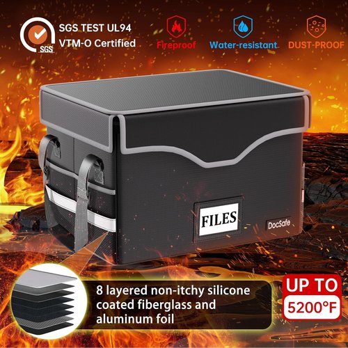 DocSafe Fireproof Document Box - 5200°F Heat Insulated File Organizer with Lock & Handle | Portable Black Storage for Legal Folders