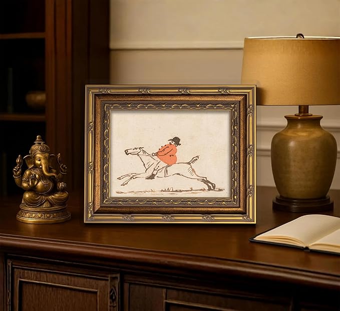 Vintage Gold Framed Hunting Equestrian Canvas Wall Art Horse and Rider Wall Decor Riding Horse painting Picture Retro Rustic Farmhouse print artwork for Farmhouse Bedroom Living Room 12X16in