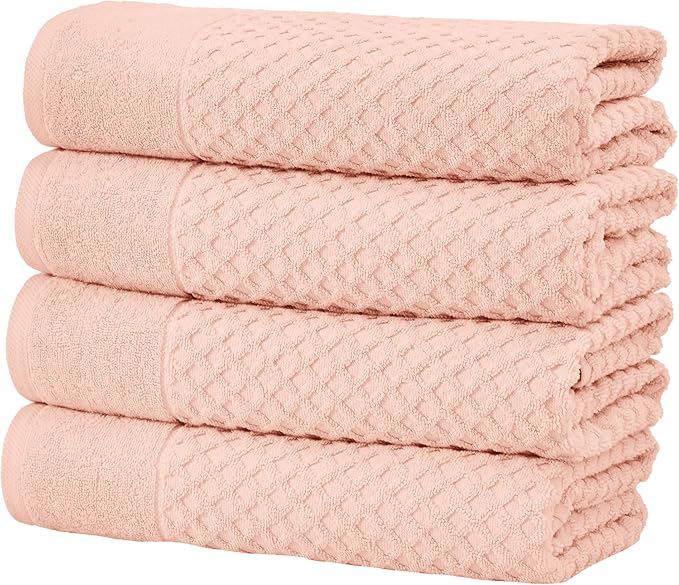 Great Bay Home Bath Towels - 100% Cotton 4 Pack 54x27 Bath Towel Set - Absorbent, Durable, Quick-Dry Towels for Bathroom (Pink)