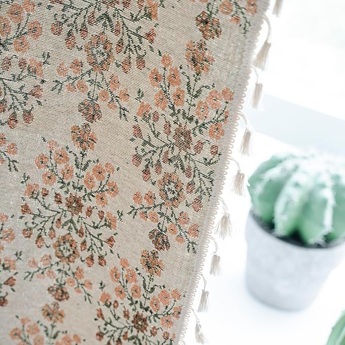 ENJOYBRIDAL Floral Curtains 96 Inch Length 2 Panels Vintage Flower Patterned Drapes Boho Semi Sheer Tassel Rustic Country Rod Pocket Botanical Farmhouse Window Curtain Panels for Bedroom Living Room