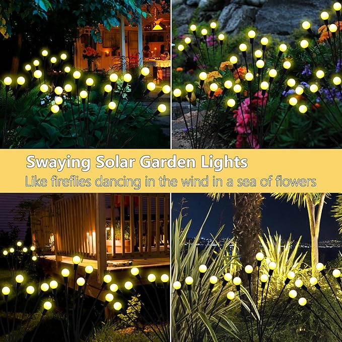 Solar Garden Lights Outdoor, 2 Pack 20 LED Solar Firefly Lights Waterproof, Sway by Wind, Swaying Light for Yard Patio Backyard Garden Planter Flower Bed Pathway Outdoor Decoration (Warm White)