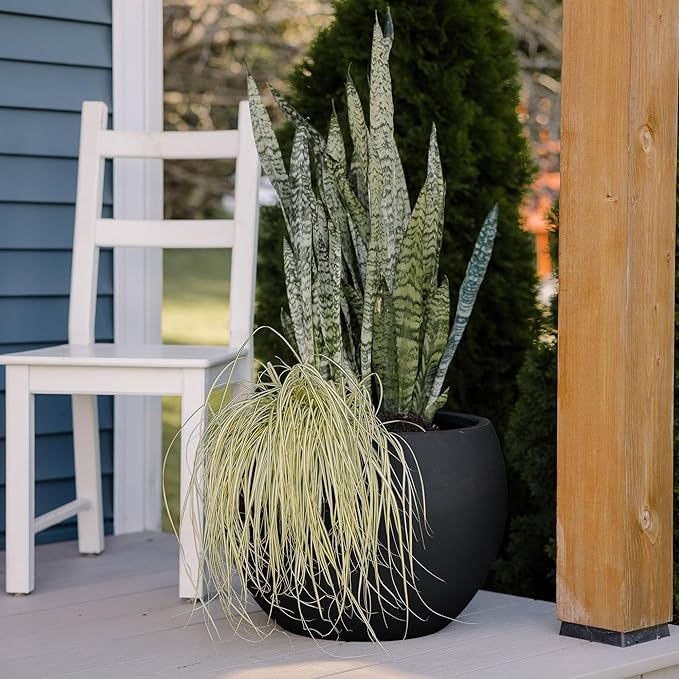 Beuta Large Planters for Outdoor Plants - Set of 3, 8/12/14 Inches Outdoor Planters for Porch - Tall Planter for Outdoor & Indoor Plants | Large Indoor Plant Pot - USA Made - Black
