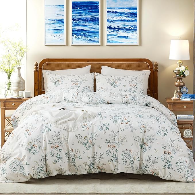 100% Cotton Duvet Cover Sets King Size Garden Chic Floral Duvet Cover with Zipper Closure Botanical Coquette Bedding Set Ultra Soft & Breathable
