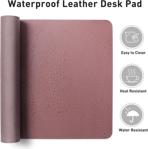 Aothia Leather Desk Pad Protector - Non-Slip PU Leather Blotter | Waterproof Office Mat (Dark Pink, 36" x 17")
