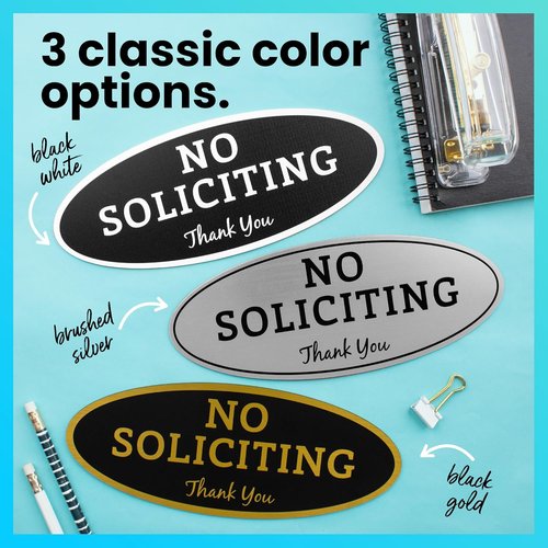 ExcelMark No Soliciting Sign - Durable Indoor/Outdoor Use | UV & Weather Resistant - Medium 2.8"x7", Black