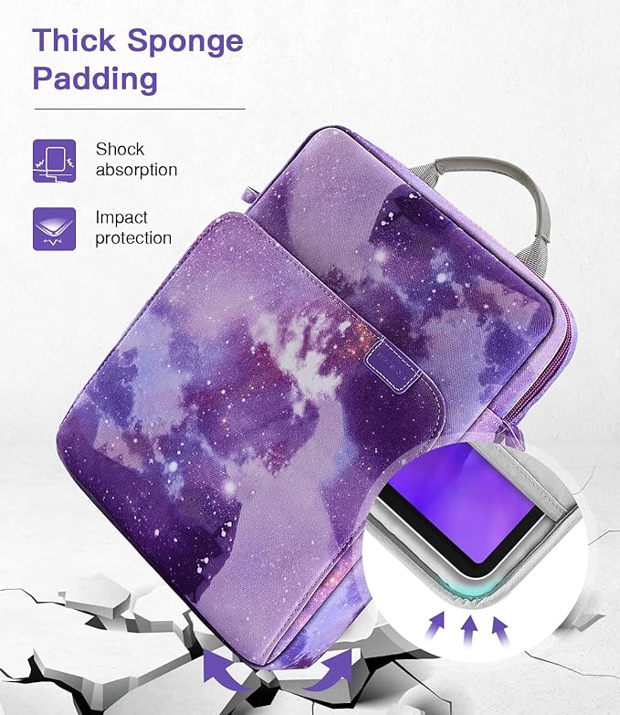 MoKo 12.9 Inch Tablet Sleeve Bag, Fits with 13 Inch New iPad Pro M4 & Air M2 2024, iPad Pro 12.9 M2&M1, Galaxy Tab S8+/S9+ 12.4, Handle Carrying Case with Shoulder Strap, Purple Starry Sky