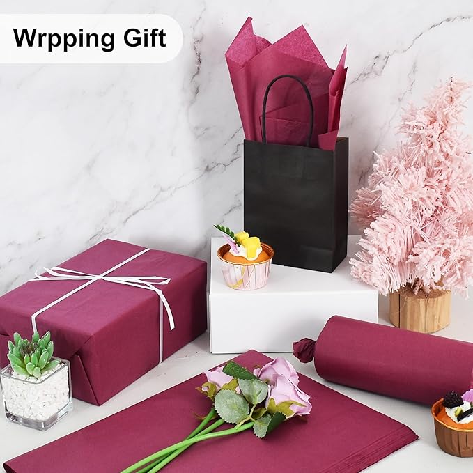 BEISHIDA 100 Sheets Dark Red Tissue Paper Bulk, Wrapping Tissue Paper for Gift Bags, 14 x 20 Inch Gift Wrap for Birthday Wedding Graduation DIY Crafts Holiday Flowers