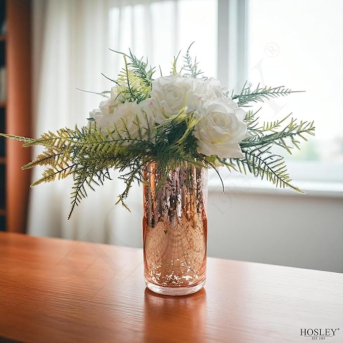 Hosley Set of 2 Mercury Rose Gold Glass Vases – Stylish Decorative Vessels for Boho Home Decor, Weddings, Events, Gifts, Table Centerpieces, and Creative DIY Craft Projects