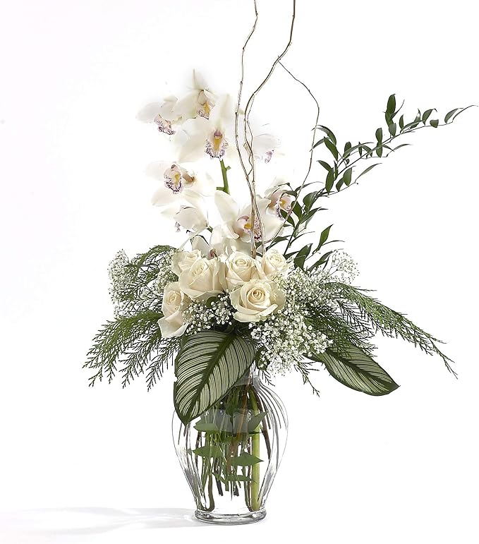 Floral Supply Online 10 5/8" Spring Garden Vase and Flower Guide Booklet- Decorative Glass Flower Vase for Floral Arrangements, Weddings, Home Decor or Office. (Clear)