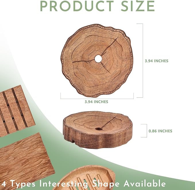 Acacia Wooden Soap Dish with Self Draining, Funny and Modern Multi Shape Design, Soap Holder for Sink Countertop, Shower & Bathroom Soap Tray。 (Tree Ring-3.94"x3.94"x0.86")