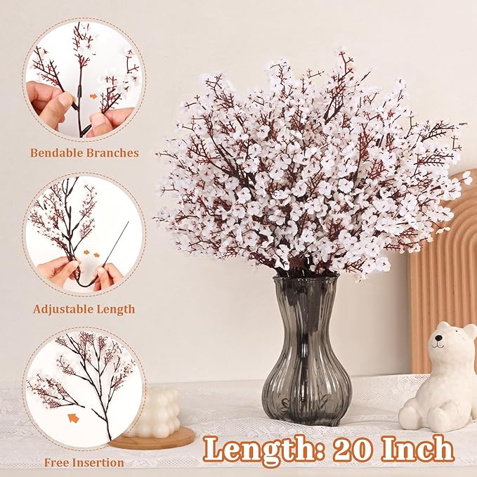 Yastouay White Fake Flowers Real Touch Silk Flowers, 5Pcs Babys Breath Artificial Flowers Bulk, Faux Gypsophila Bouquet Artificial Flowers for Thanksgiving Christmas Decorations Floral Arrangement