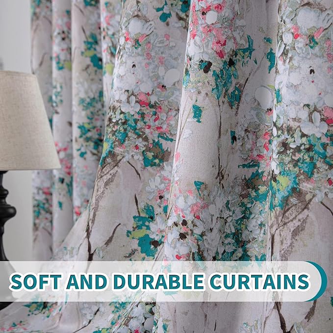 MYSKY HOME Floral Curtains 102 Inch Length 2 Panels for Living Room Bedroom Thermal Insulated Grommet Vintage Grommet Drapes for Patio，Pink and Blue, Set of 2