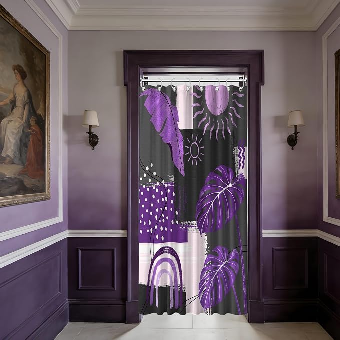 Small Stall Narrow Shower Curtain Purple and Gray Stand Up Dark Purple and Grey Abstract Shower Curtains for Rv Camper Bathroom Decor Sets, Waterproof Cloth Fabric with Hooks, 36 x 72 Inch