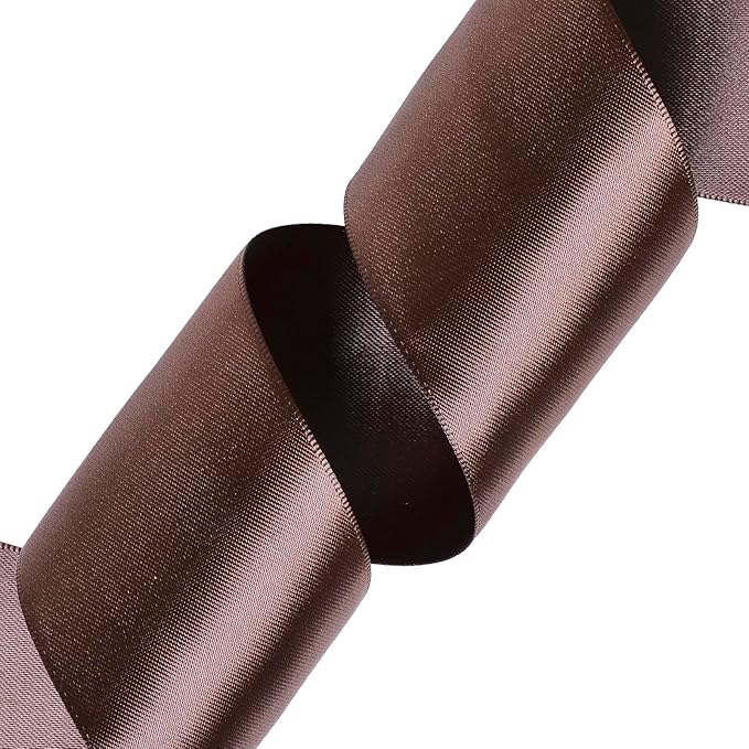 YAMA Brown Double Faced Satin Ribbon, 2 Inch 25 Yards, Great for Crafts Bows Flower Bouquet Wedding Home Decor Gift Wrapping