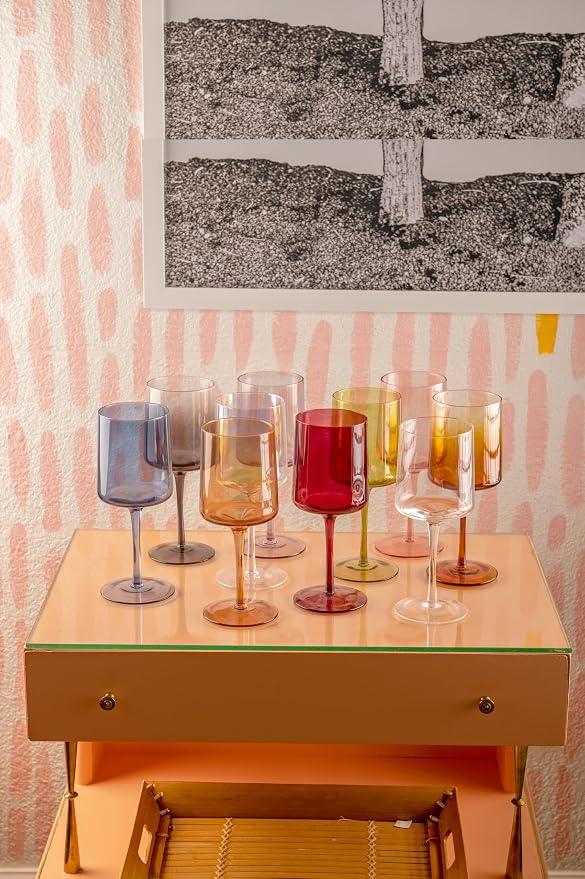 Karma Mid Century Wine Glass Olive Set Of Eight