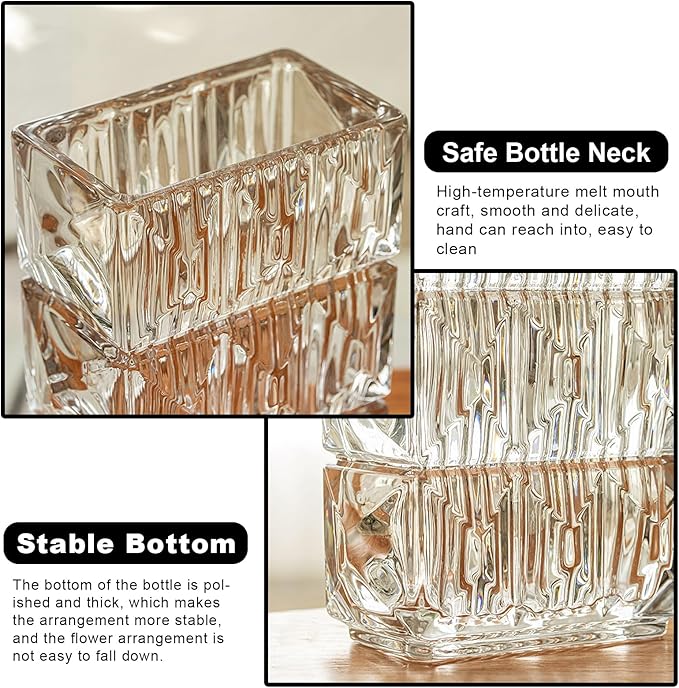 Glass Flower Vase, Clear Crystal Vases for Centerpieces, Heavy Handmade Modern Vases for Decor Home Bedroom Kitchen Office Living Room, 7.88 Inch (Clear)