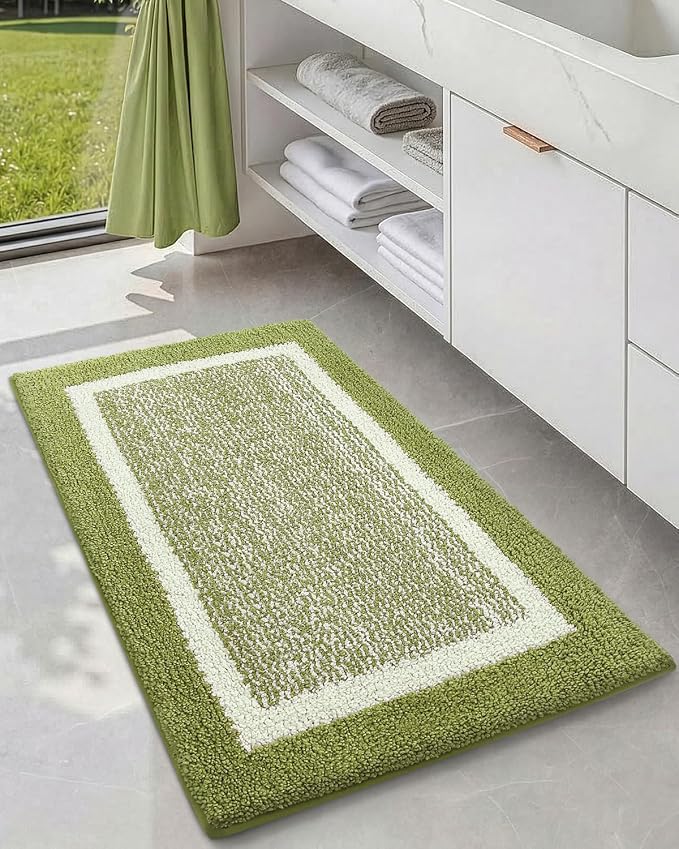 Color&Geometry Simple and Stylish Large Bath Mats for Bathroom Non Slip, 24"x32" Moss Green and Ivory Bathroom Rugs, Absorbent, Soft, Washable, Microfiber Bath Rug Shower Mat Outside Shower