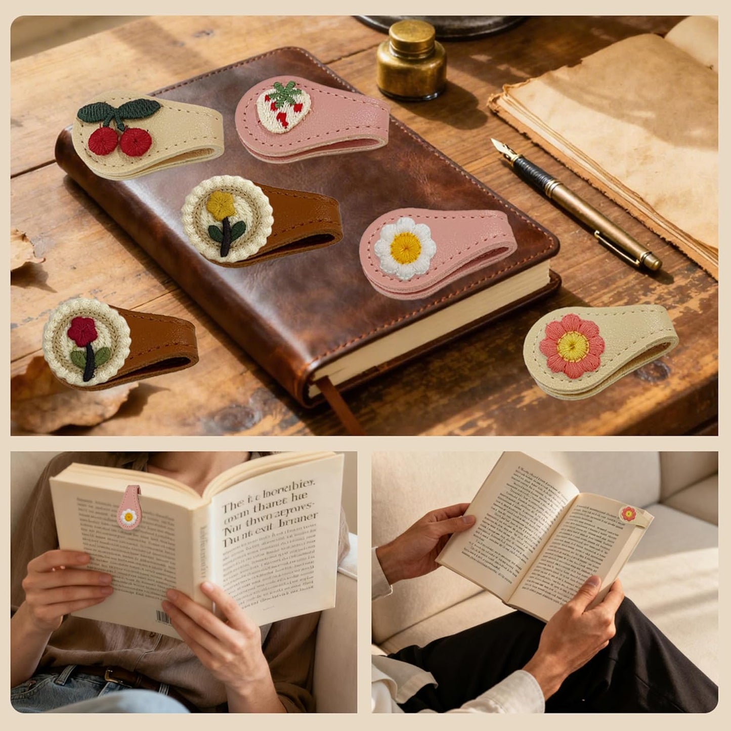 Skiennix Magnetic Leather Bookmark Set - 6 Pcs Embroidery Clips for Book Lovers | Stylish Reading Accessories