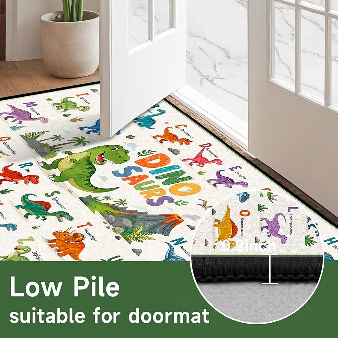 2'x3' Dinosaur Area Rug ABC Alphabet Educational Rugs for Entryway Bedroom Living Room Nursery Kitchen Playroom Home Decor Washable Cute Cartoon Dinosaur Floor Mat Carpet