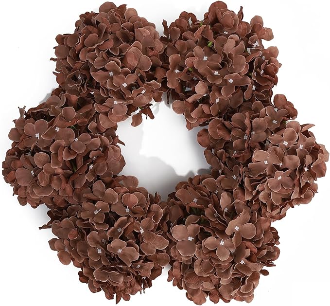 DuHouse Artificial Hydrangea Silk Flower Heads with Stem Fake Hydrangea Flowers for Wedding Home Garden Centerpiece Pack of 6(Mocha Brown)
