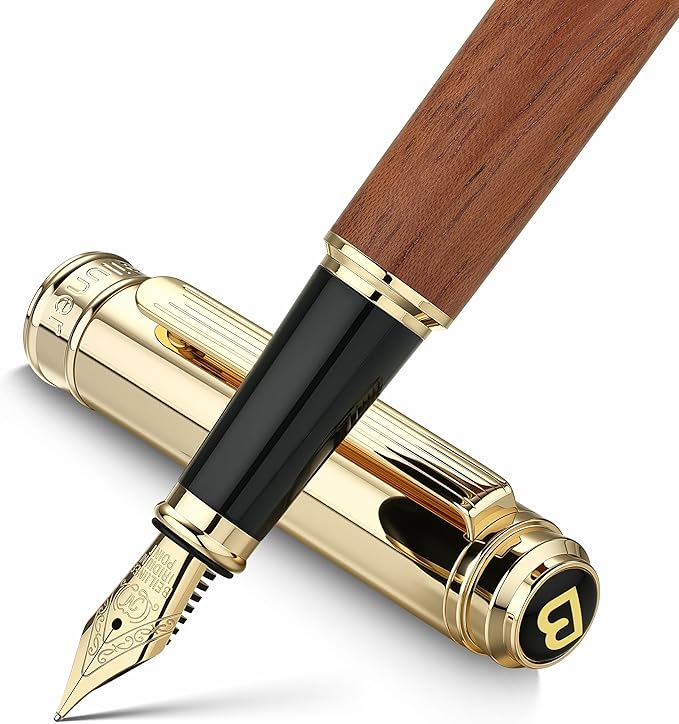 BEILUNER 316 Fountain Pen,Stunning Luxury Rosewood,24K Gilded Nib(Medium),Gorgeous 24K Gold Finish, Ink Converter,Best Gift for Men&Women-Fancy,Executive,Nice Pens for Writing, RD-M