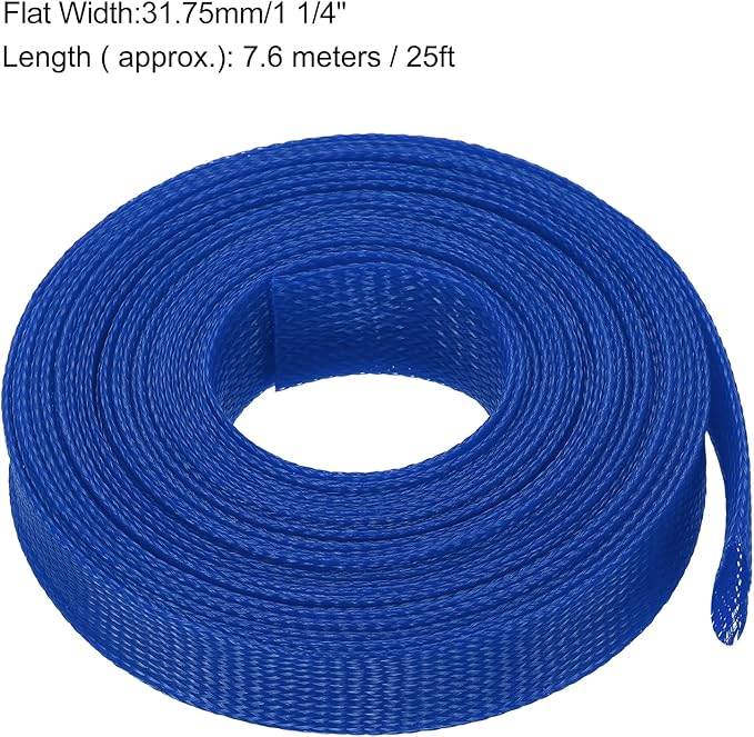 uxcell Expandable Sleeving, 1 1/4-inch 25ft Cable Sleeve, Blue