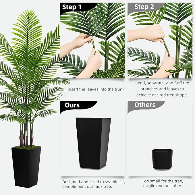 Artificial Palm Tree 6FT - Fake Tree with White Tall Planter - Faux Tropical Areca Floor Plant in Pot - Artificial Silk Plant for Home Office Living Room Decor Indoor