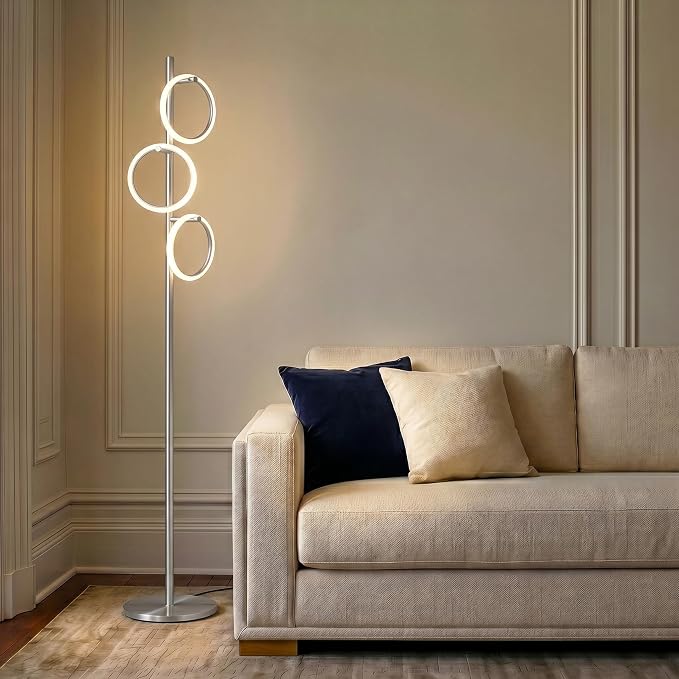 Brightech Saturn LED Tree Floor Lamp - Unique Design Matches Modern and Contemporary Decor - 3 Light Standing Pole Lamp- Tall Light for Living Room, Bedroom, and Office - Silver