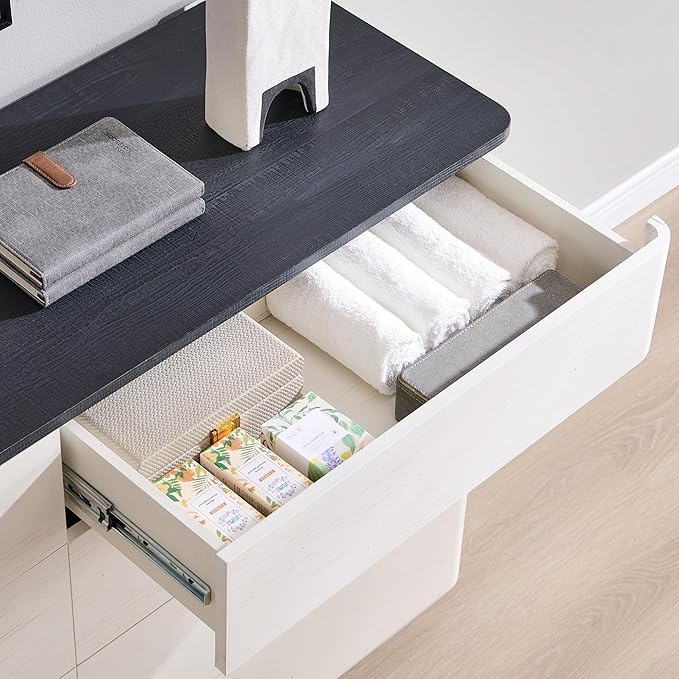 JXQTLINGMU 8 Drawer Dresser for Bedroom, Modern Push-to-Open Chest of Drawers, Large Wood Storage w/Curved Profile & Handleless Design, 52" Wide Dresser TV Stand for Bedroom, Living Room, Off White