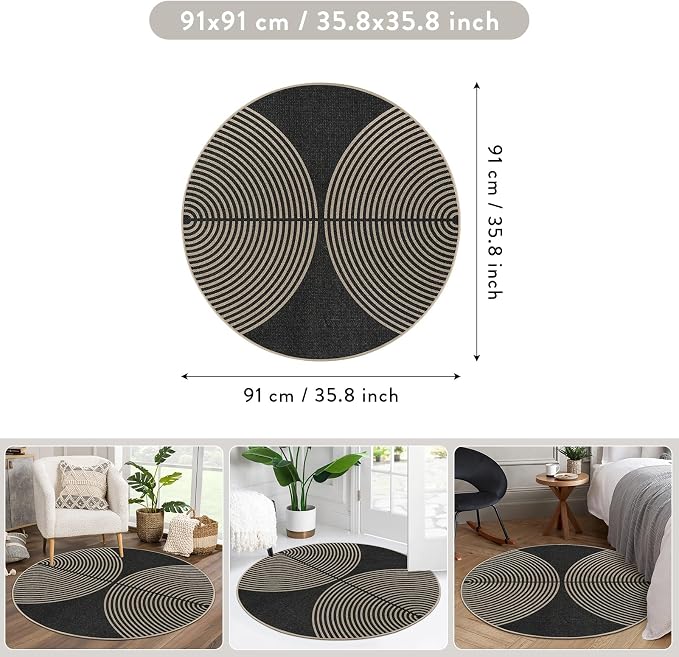 Lahome Enfys Modern Rainbow Round Washable Rug, 3ft Circular Indoor Outdoor Entryway Patio Rug, Farmhouse Non Slip Non Shedding Small Round Carpet for Bedroom Porch Living Room Decor